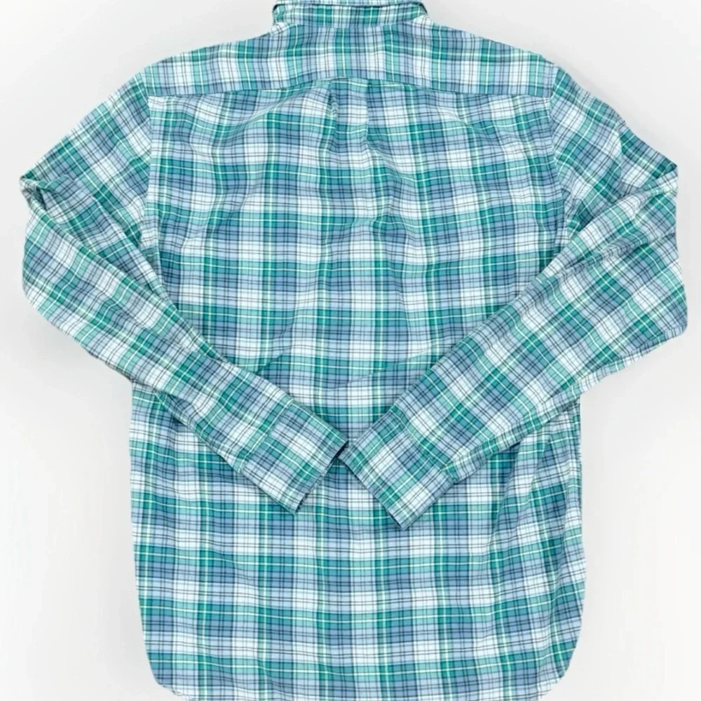 J.Crew Broken-In Oxford Shirt Mens Small Green Blue Long Sleeve Button-Down Slim